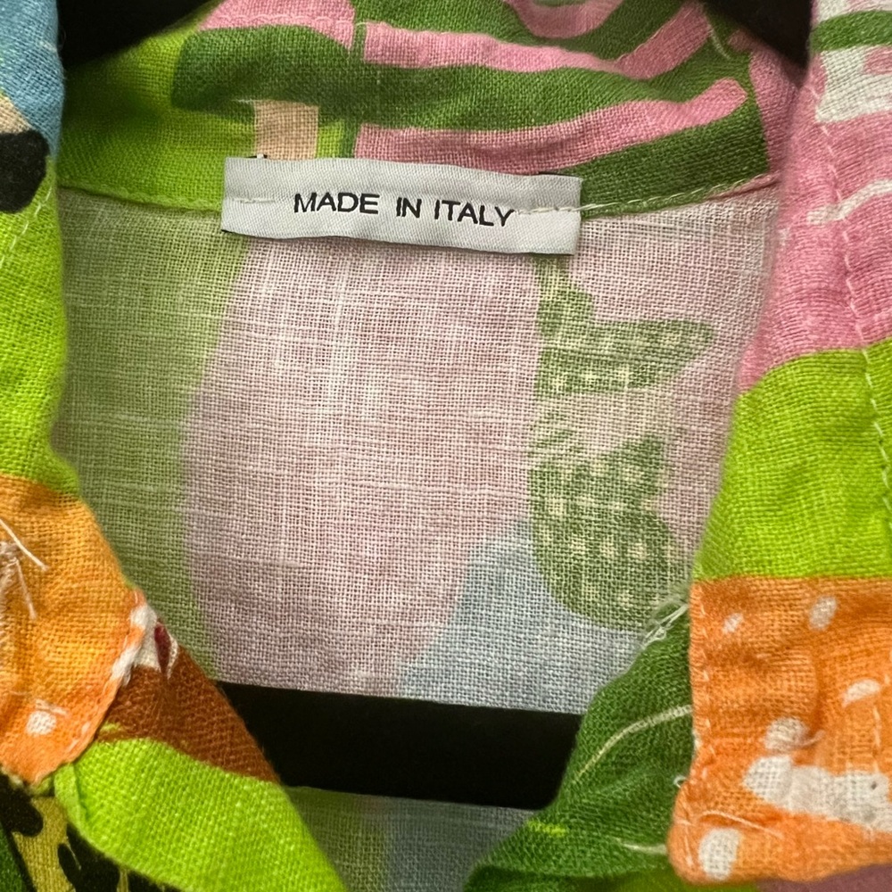 Colorful Graphic 100% linen Button-Up Shirt made in Italy - Picture 3 of 6
